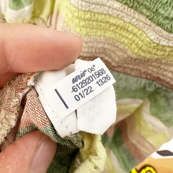 Aerie Side Cut Out Mini Linen Sundress Green Yellow Pink sz S - Picture 11 of 13